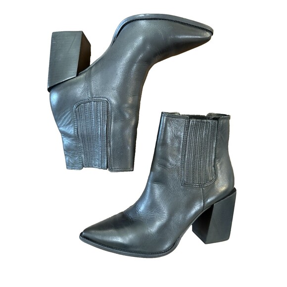 Steve Madden Hutson Leather Ankle Booties Black Pointed Toe Block Heel Women 6 - Picture 3 of 13